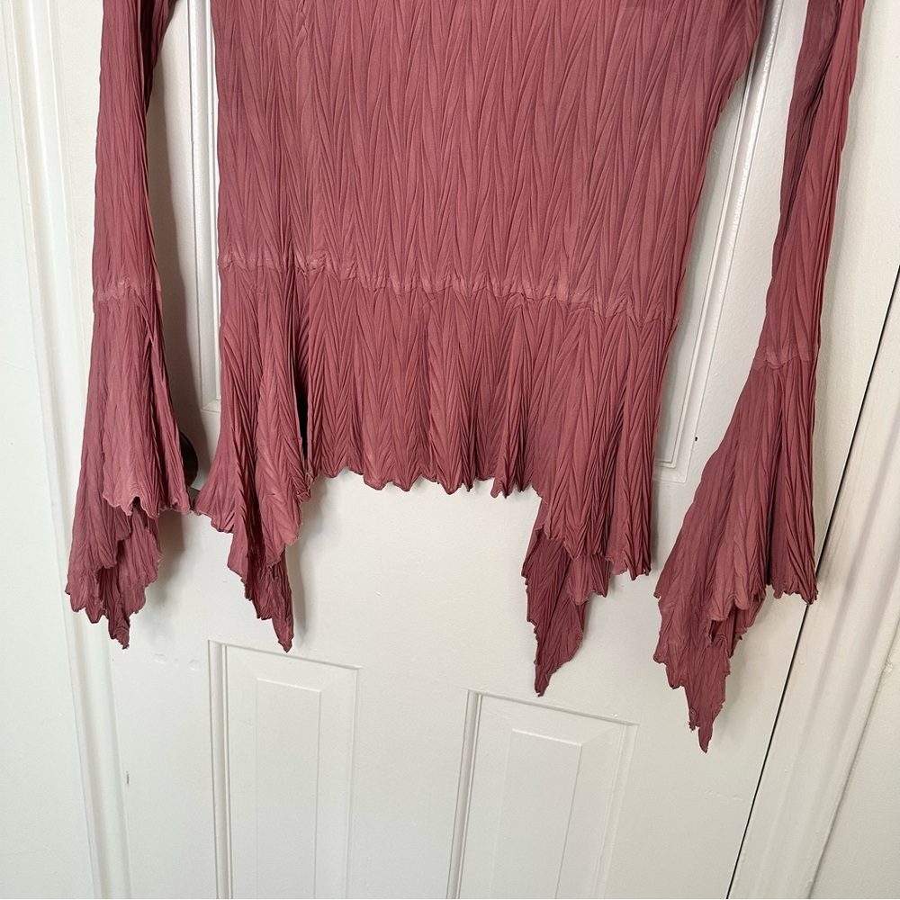 Y2K Pink Fairy Grunge Long Flare Sleeve Top Witchy Whimsigoth Dark Romance Goth - Picture 3 of 7